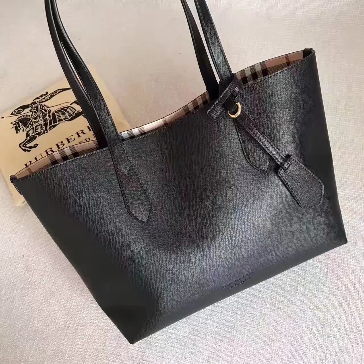 Burberry Medium Coated Leather Tote Bag Black