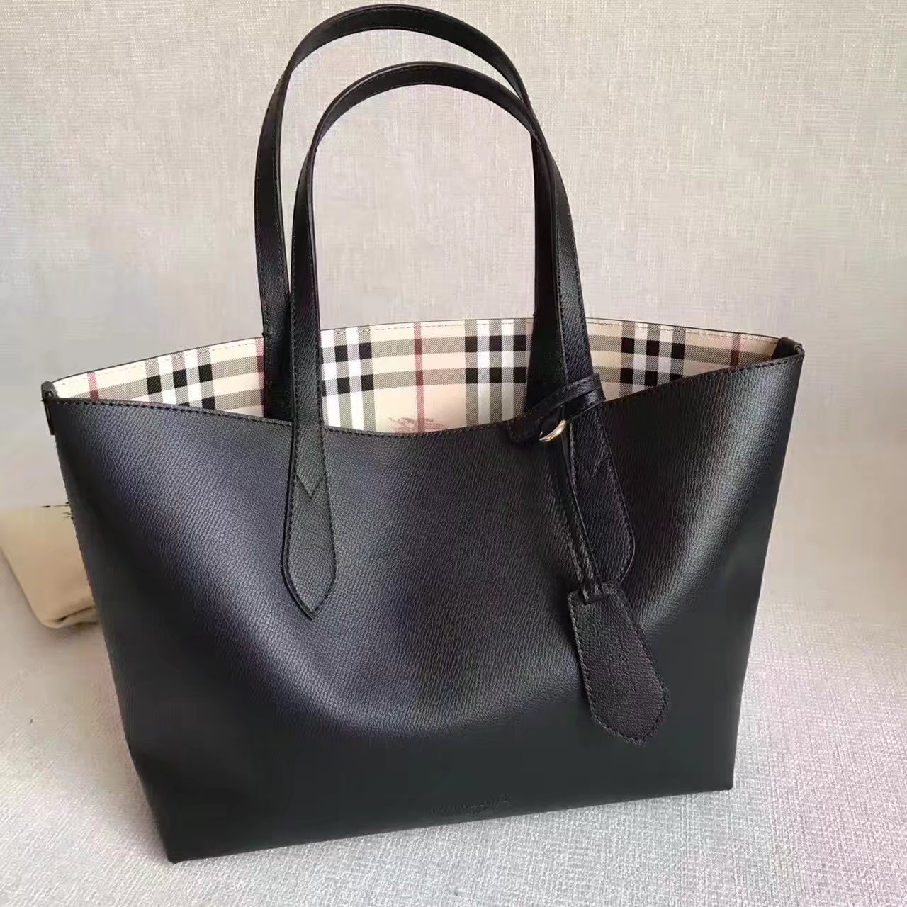 Burberry Medium Coated Leather Tote Bag Black