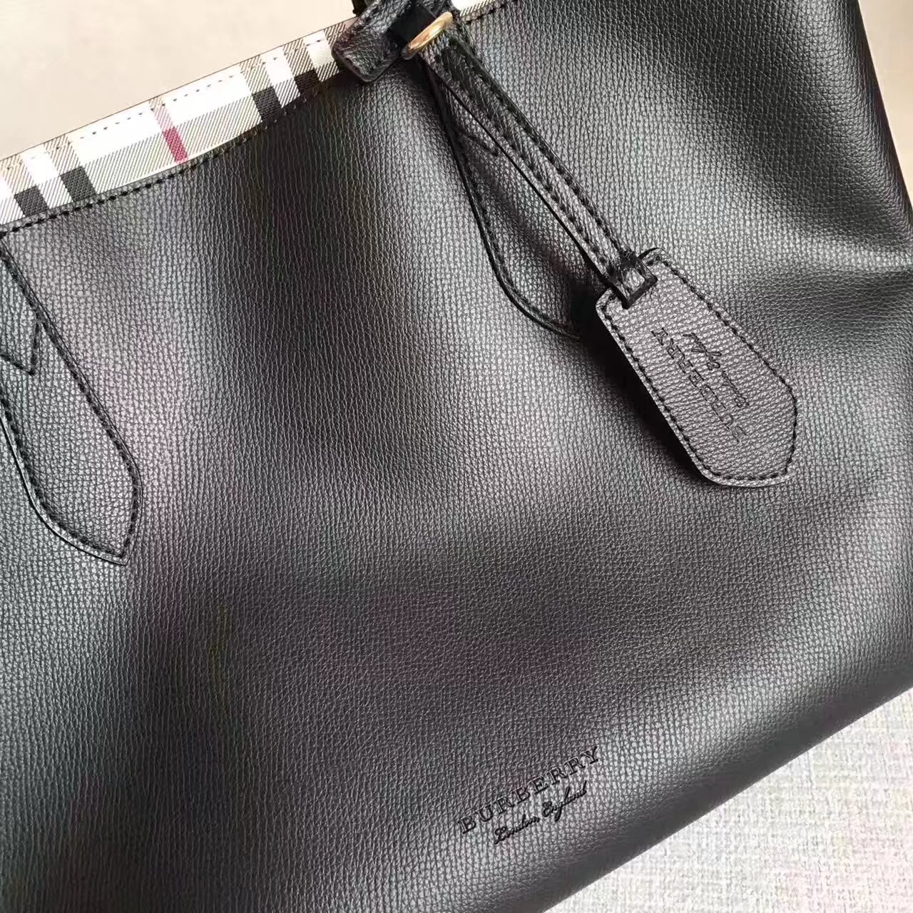 Burberry Medium Coated Leather Tote Bag Black