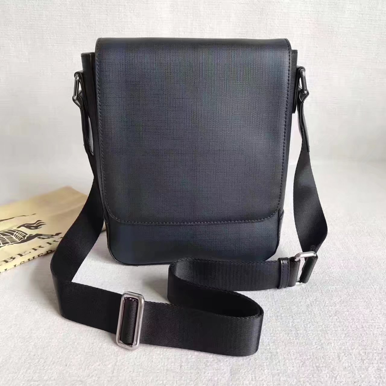 Burberry Men London Check Crossbody Bag Black