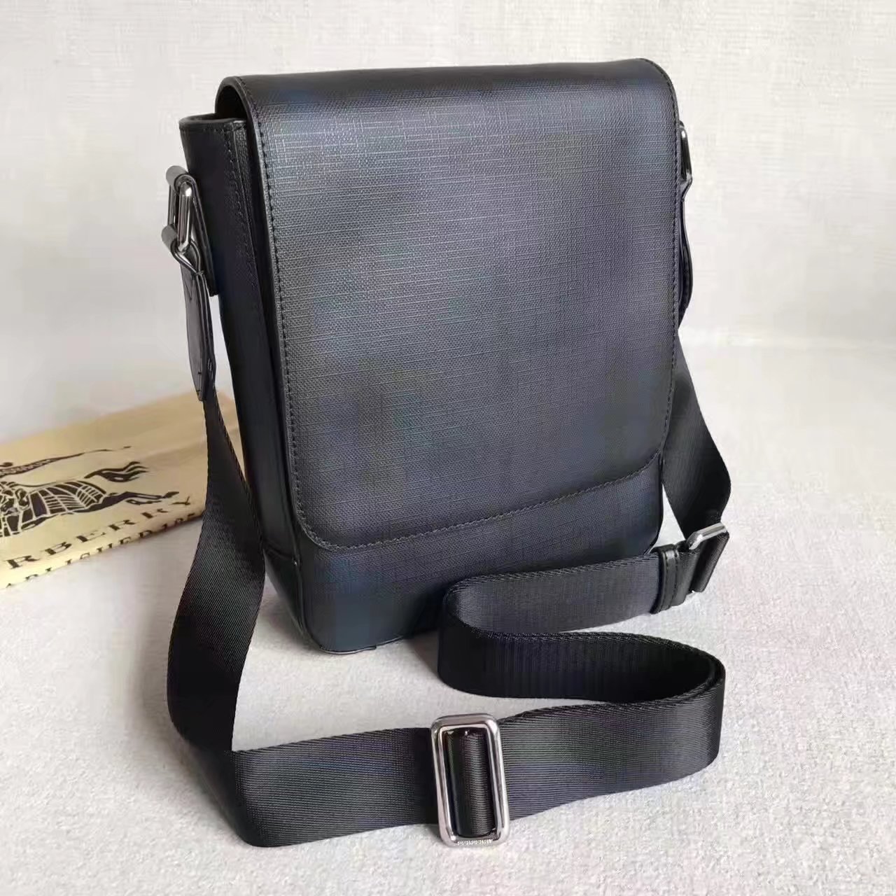 Burberry Men London Check Crossbody Bag Black