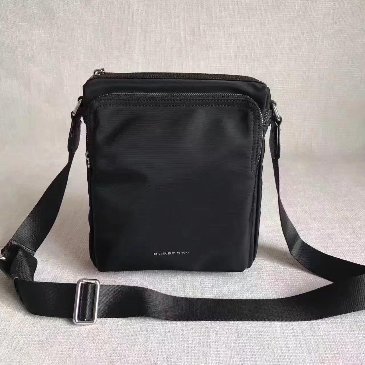 Burberry Men Small Technical Crossbody Bag with Leather Trim Black