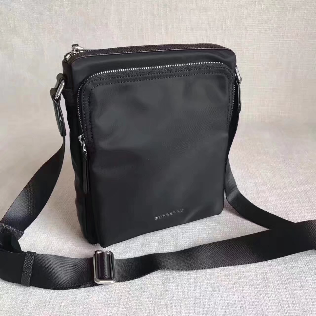 Burberry Men Small Technical Crossbody Bag with Leather Trim Black