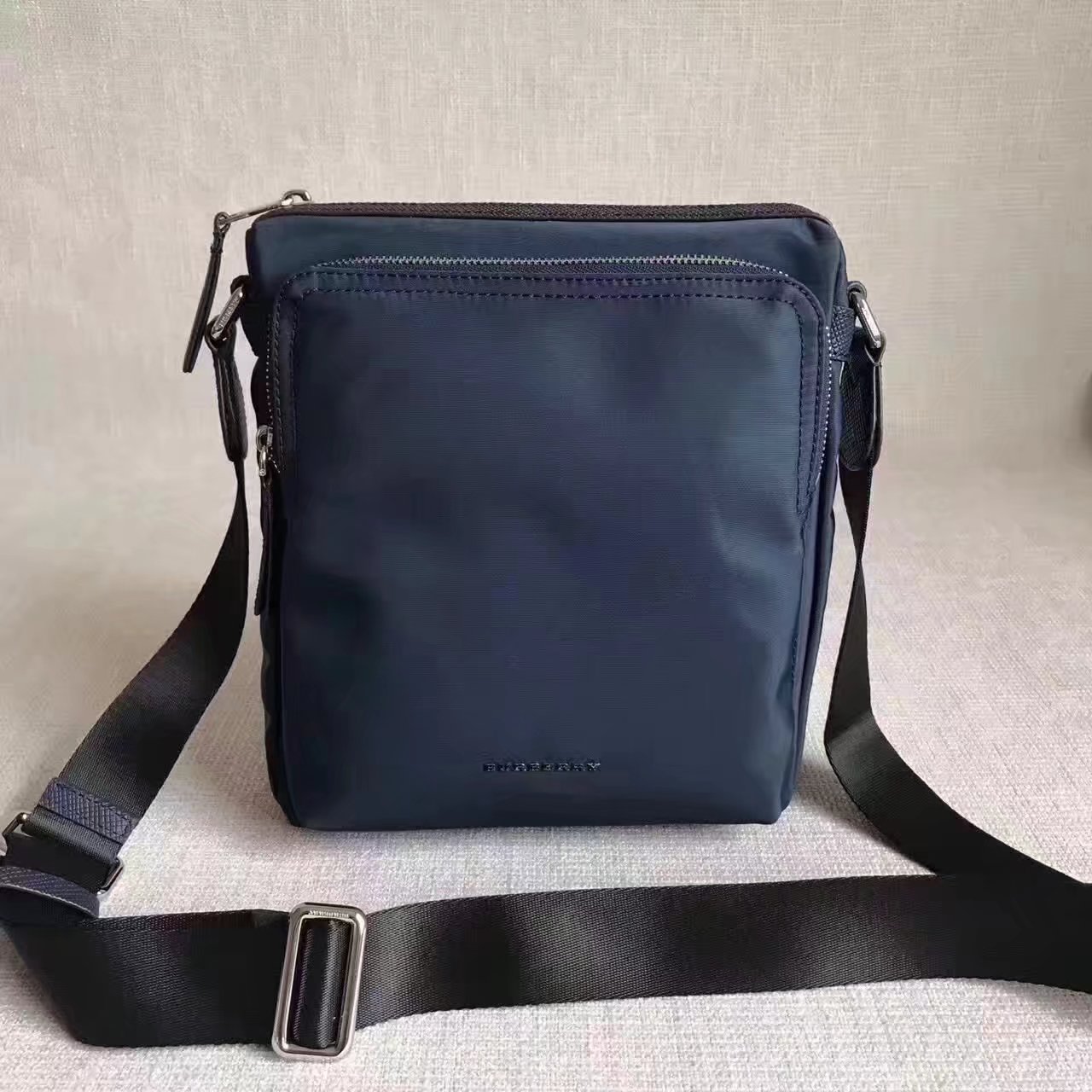 Burberry Men Small Technical Crossbody Bag with Leather Trim Blue