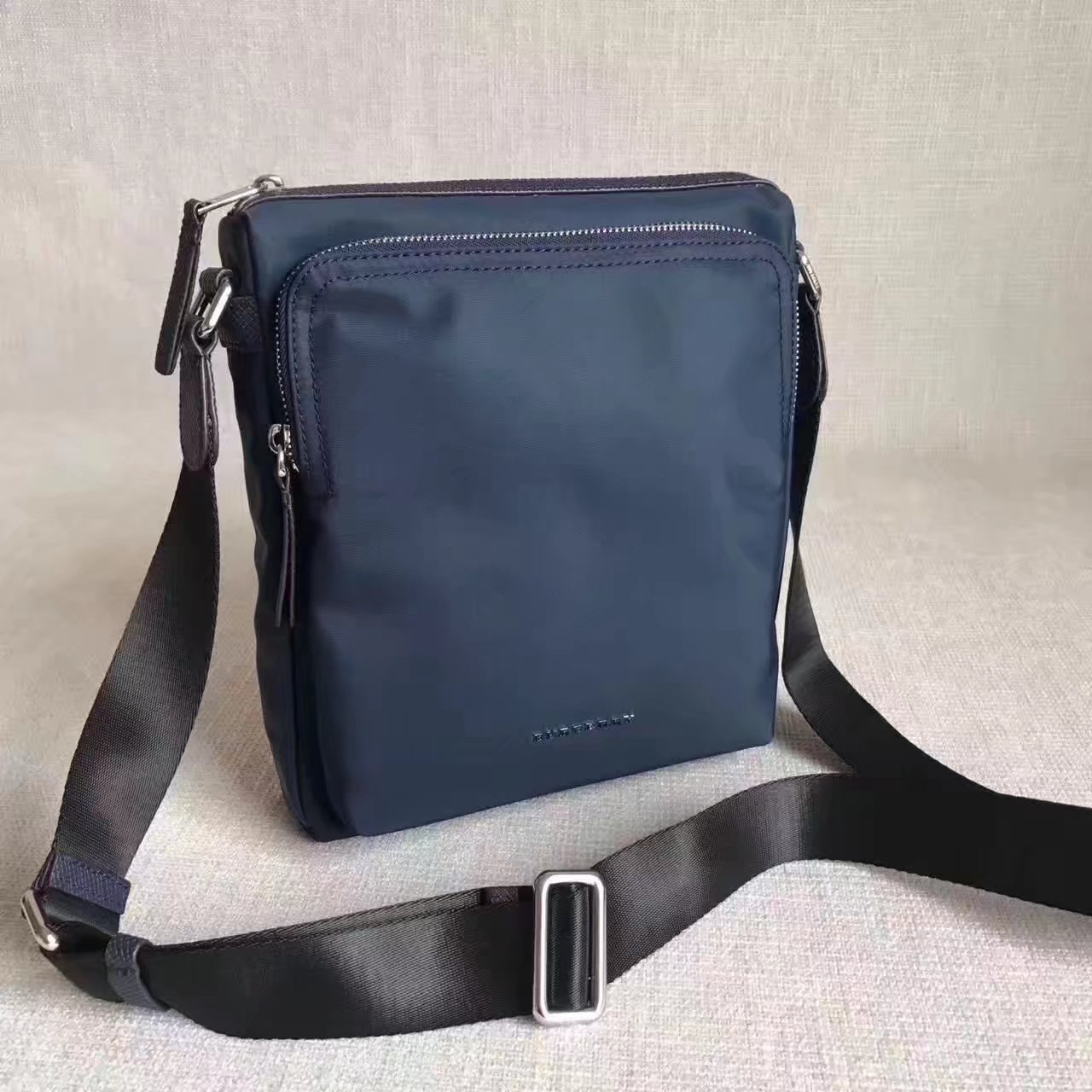 Burberry Men Small Technical Crossbody Bag with Leather Trim Blue