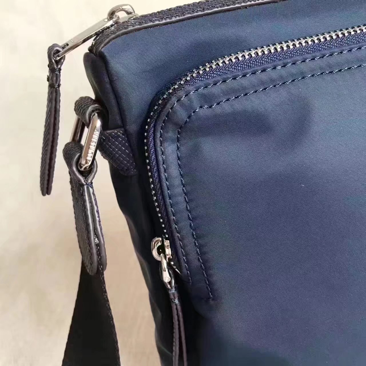 Burberry Men Small Technical Crossbody Bag with Leather Trim Blue