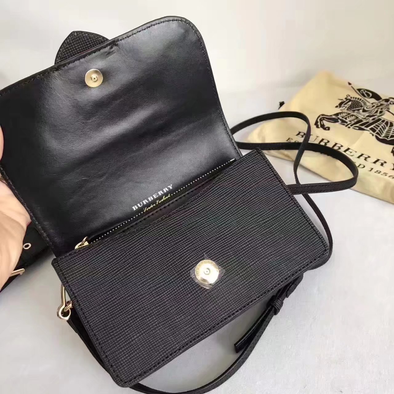 Burberry Small Buckle Shoulder Canvas Black Leather