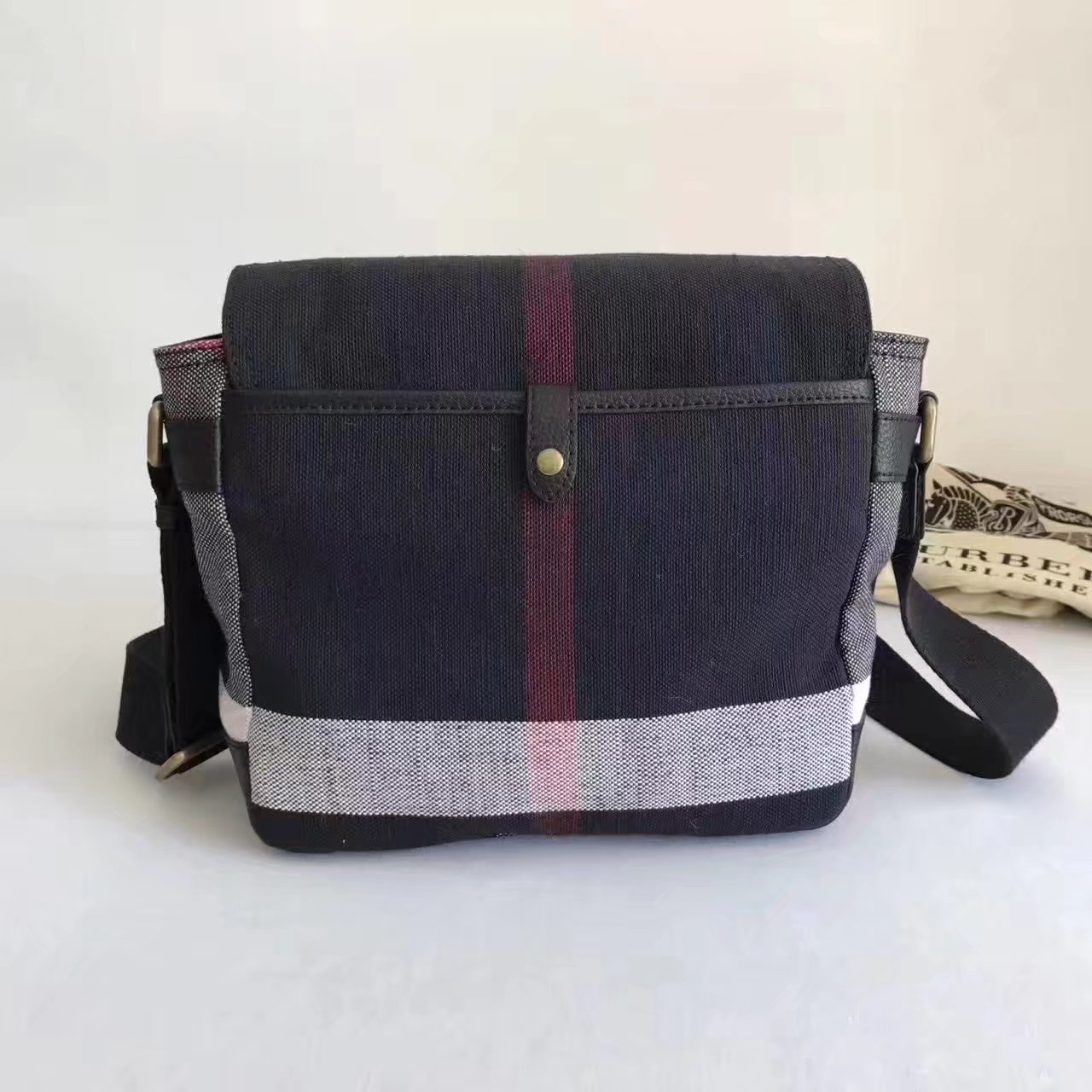 Burberry Small Canvas Check Messenger Bag Black