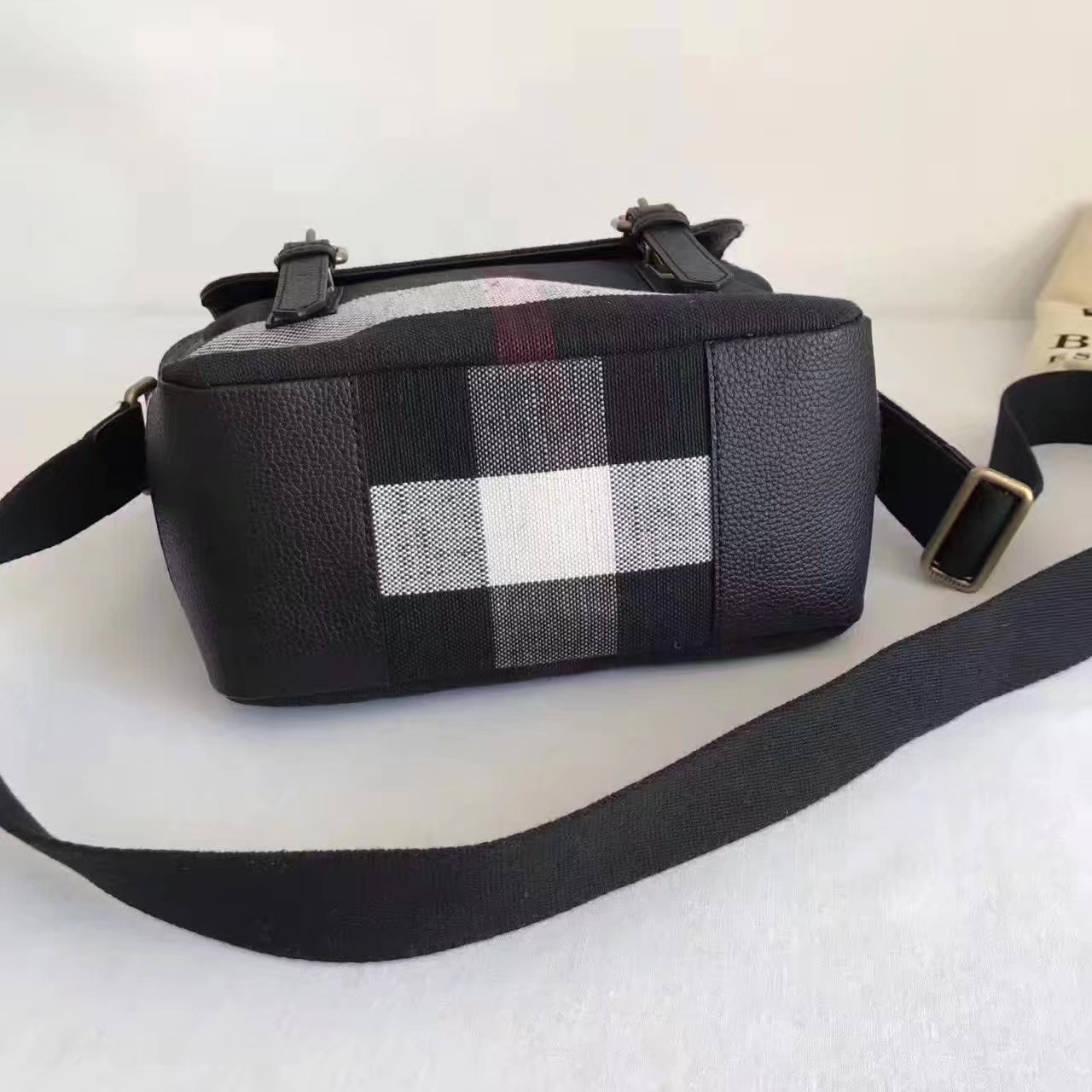 Burberry Small Canvas Check Messenger Bag Black