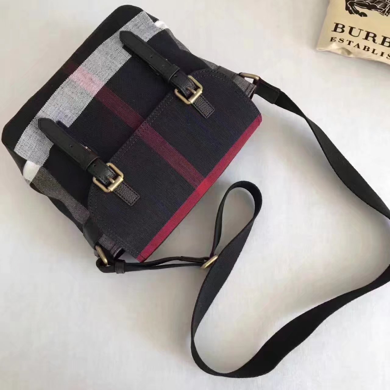 Burberry Small Canvas Check Messenger Bag Black