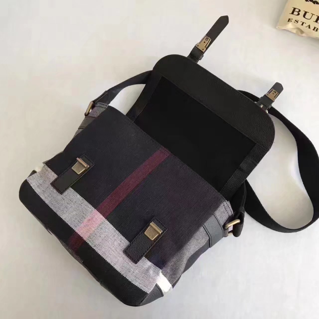 Burberry Small Canvas Check Messenger Bag Black