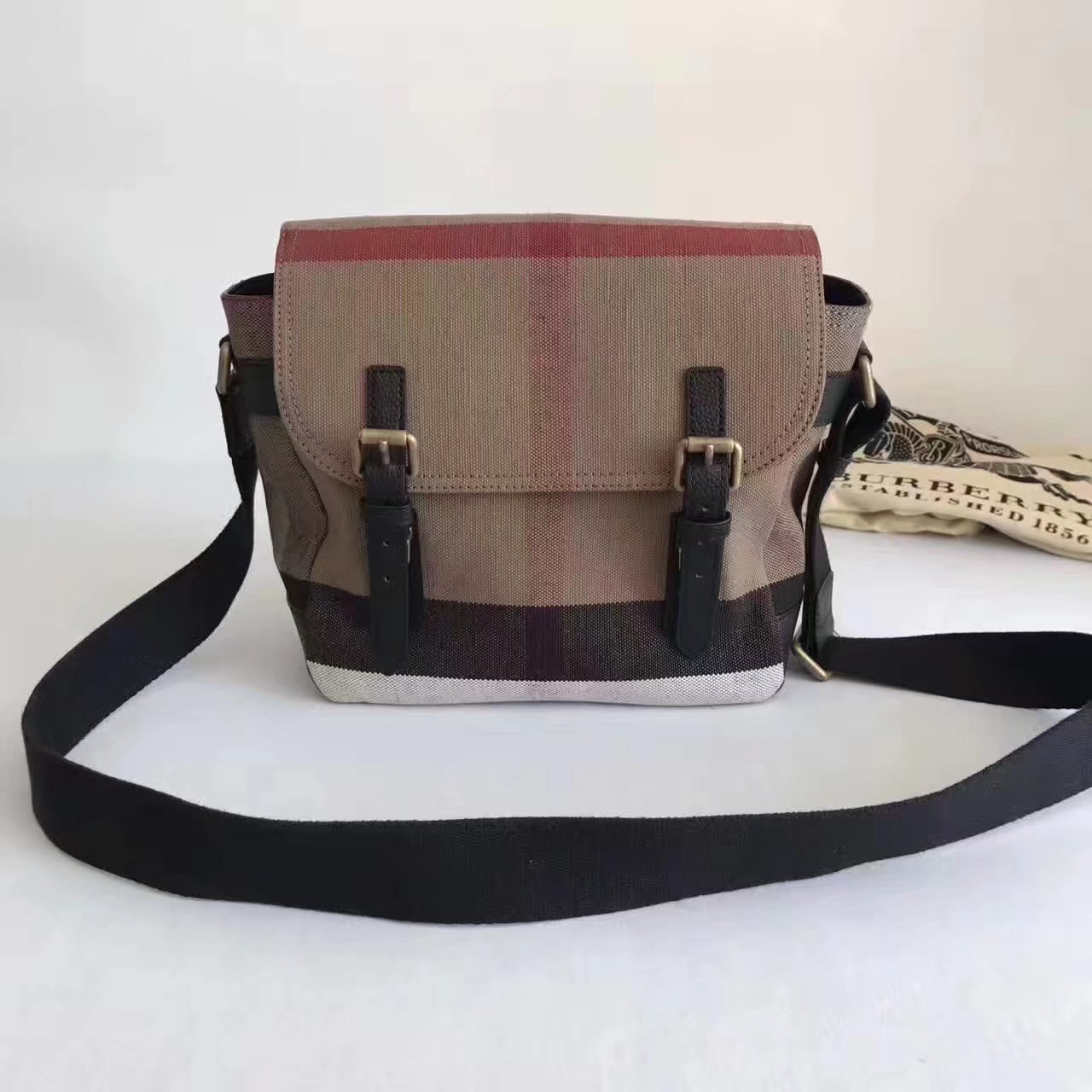 Burberry Small Canvas Check Messenger Bag Coffee