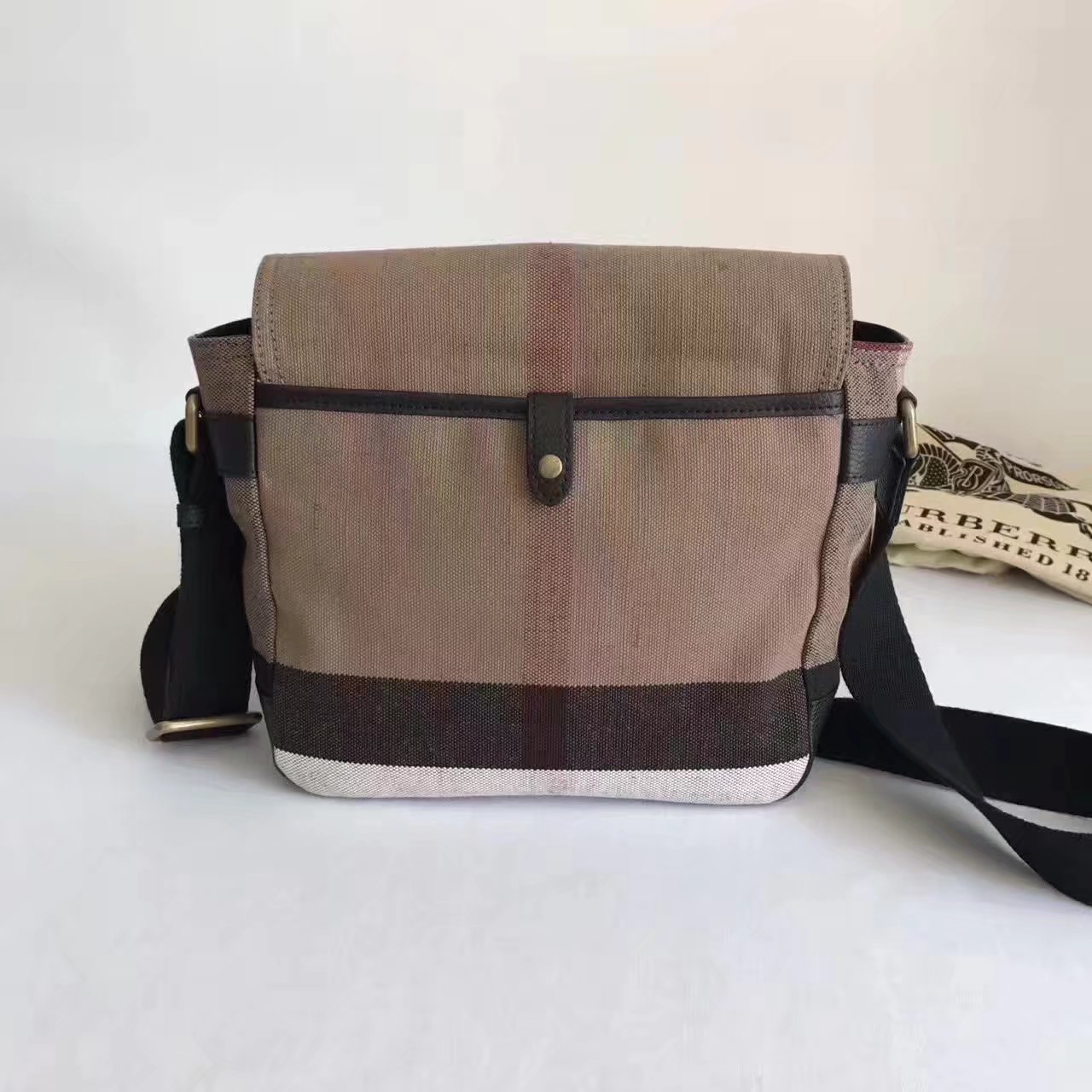 Burberry Small Canvas Check Messenger Bag Coffee