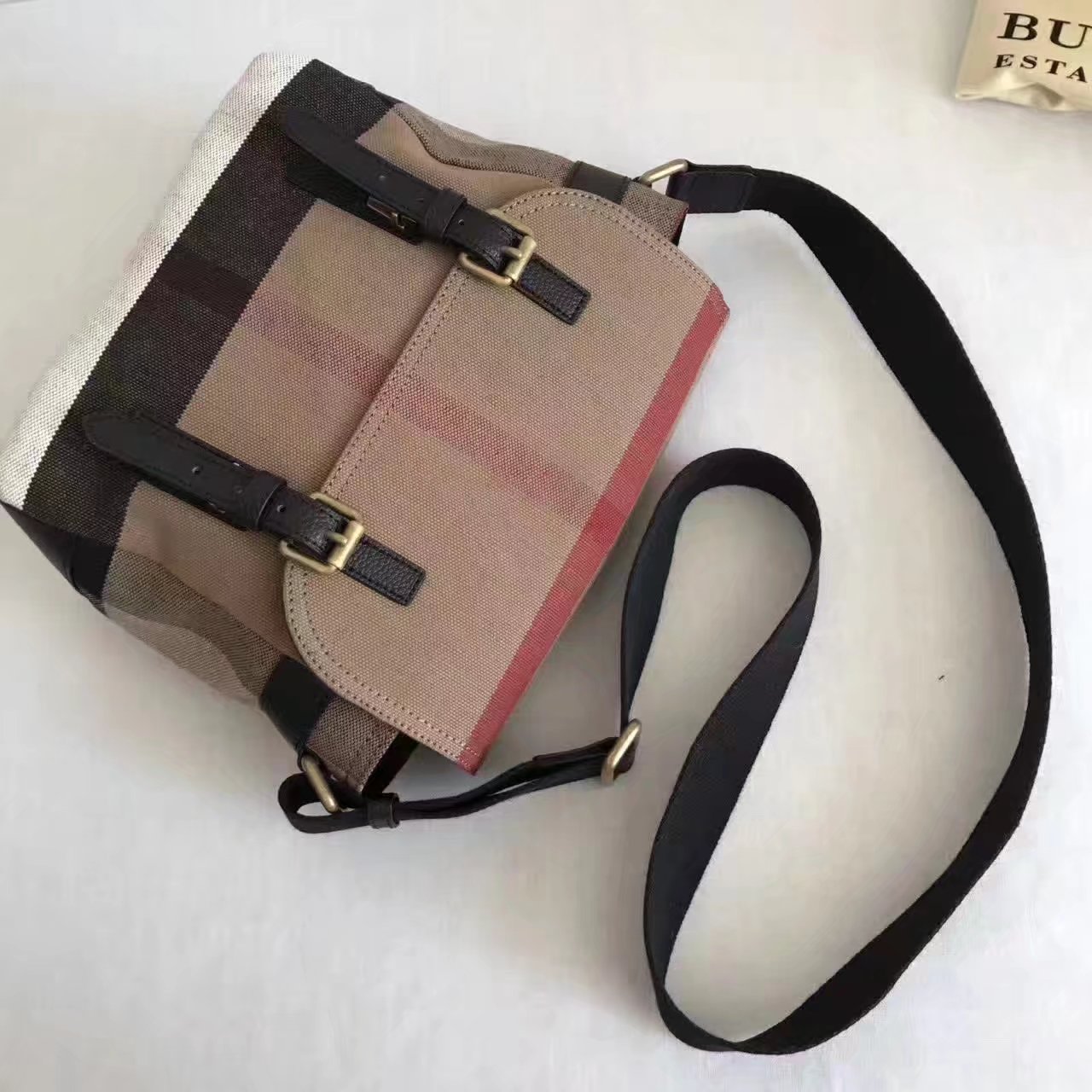 Burberry Small Canvas Check Messenger Bag Coffee