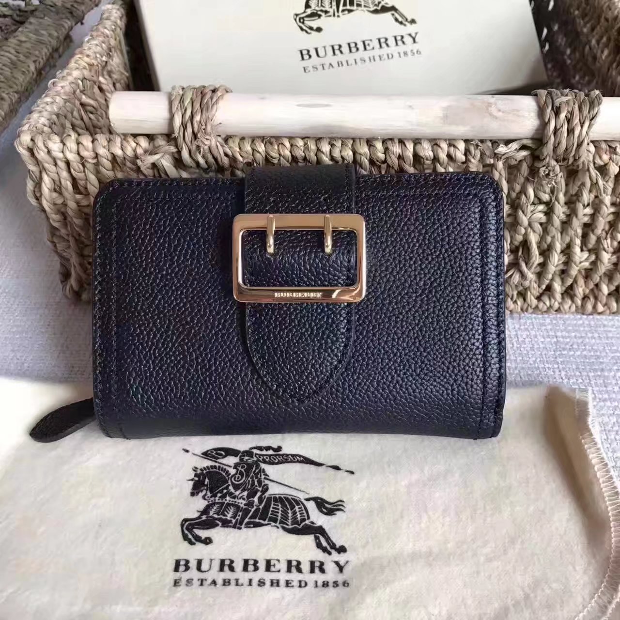 Burberry Textured Leather Continental Women Wallet Black