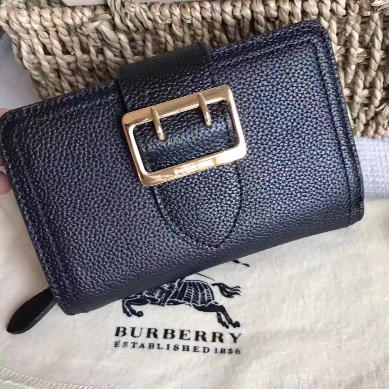 Burberry Textured Leather Continental Women Wallet Black