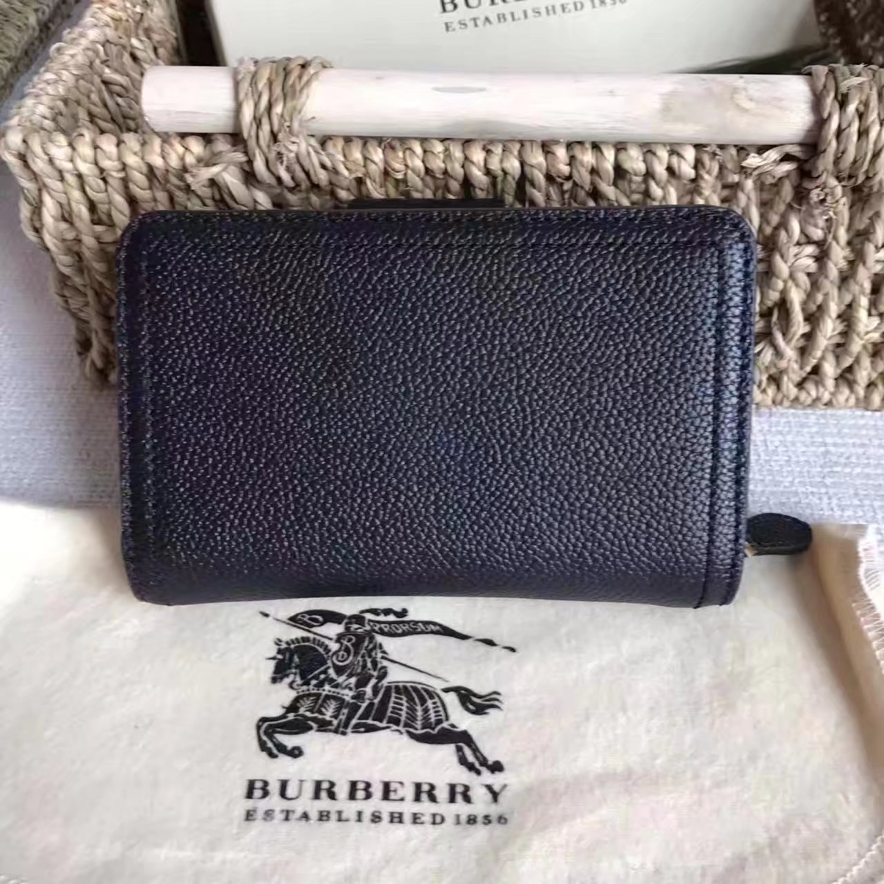 Burberry Textured Leather Continental Women Wallet Black