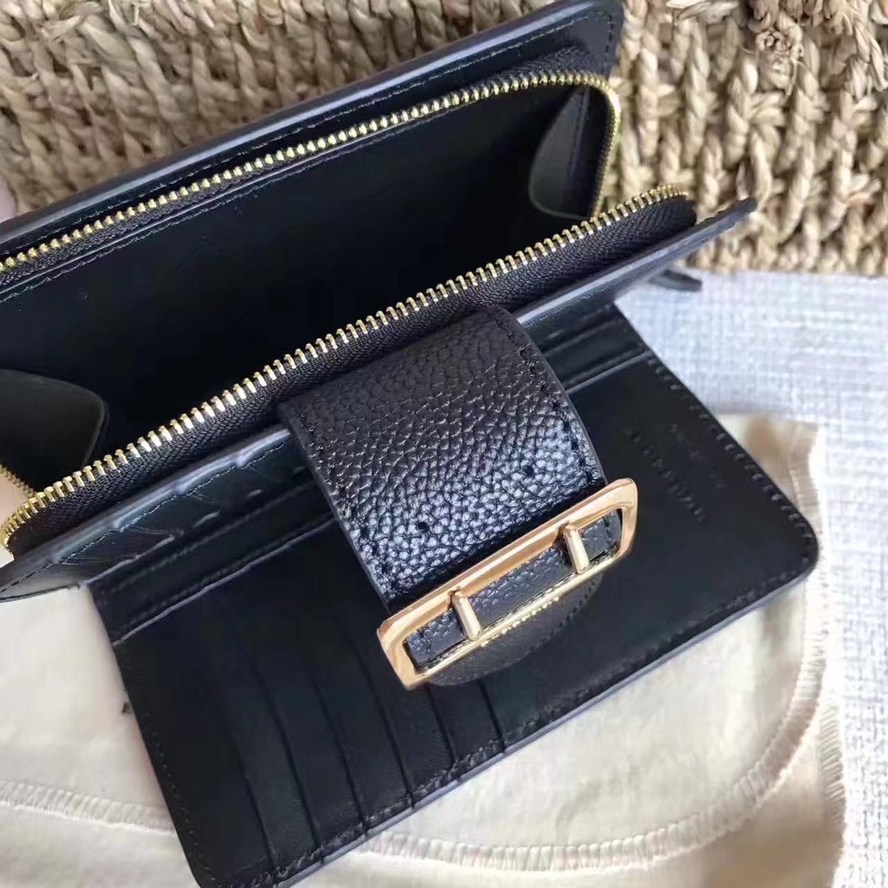 Burberry Textured Leather Continental Women Wallet Black