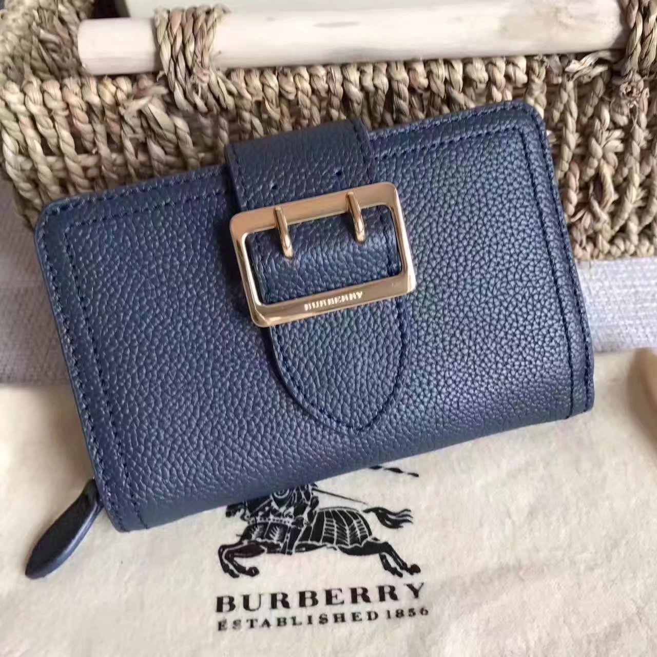 Burberry Textured Leather Continental Women Wallet Blue