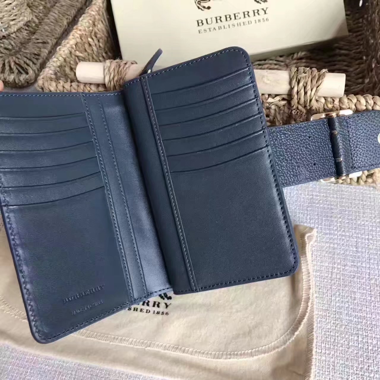 Burberry Textured Leather Continental Women Wallet Blue