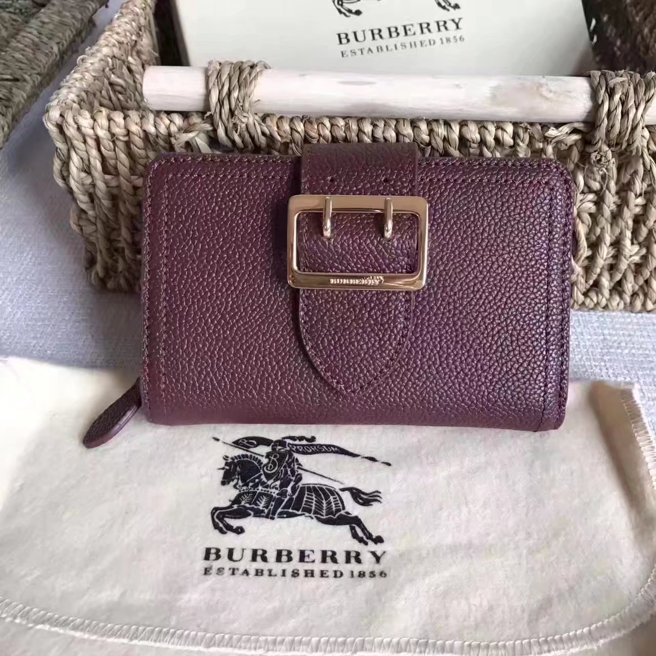 Burberry Textured Leather Continental Women Wallet Brown