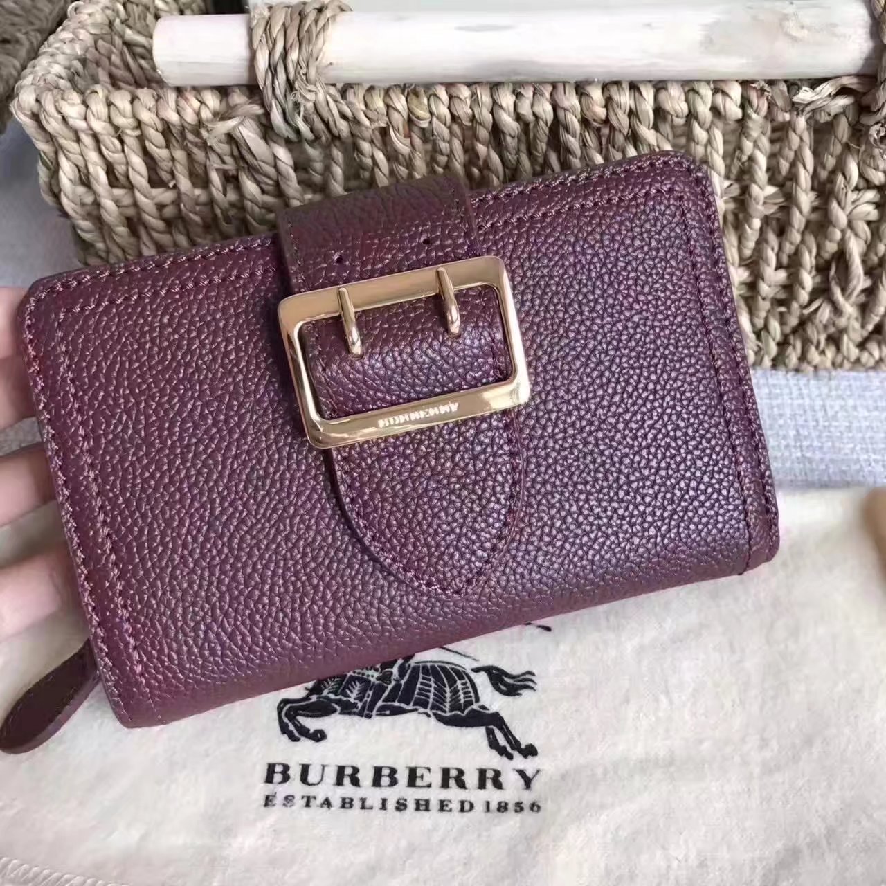 Burberry Textured Leather Continental Women Wallet Brown