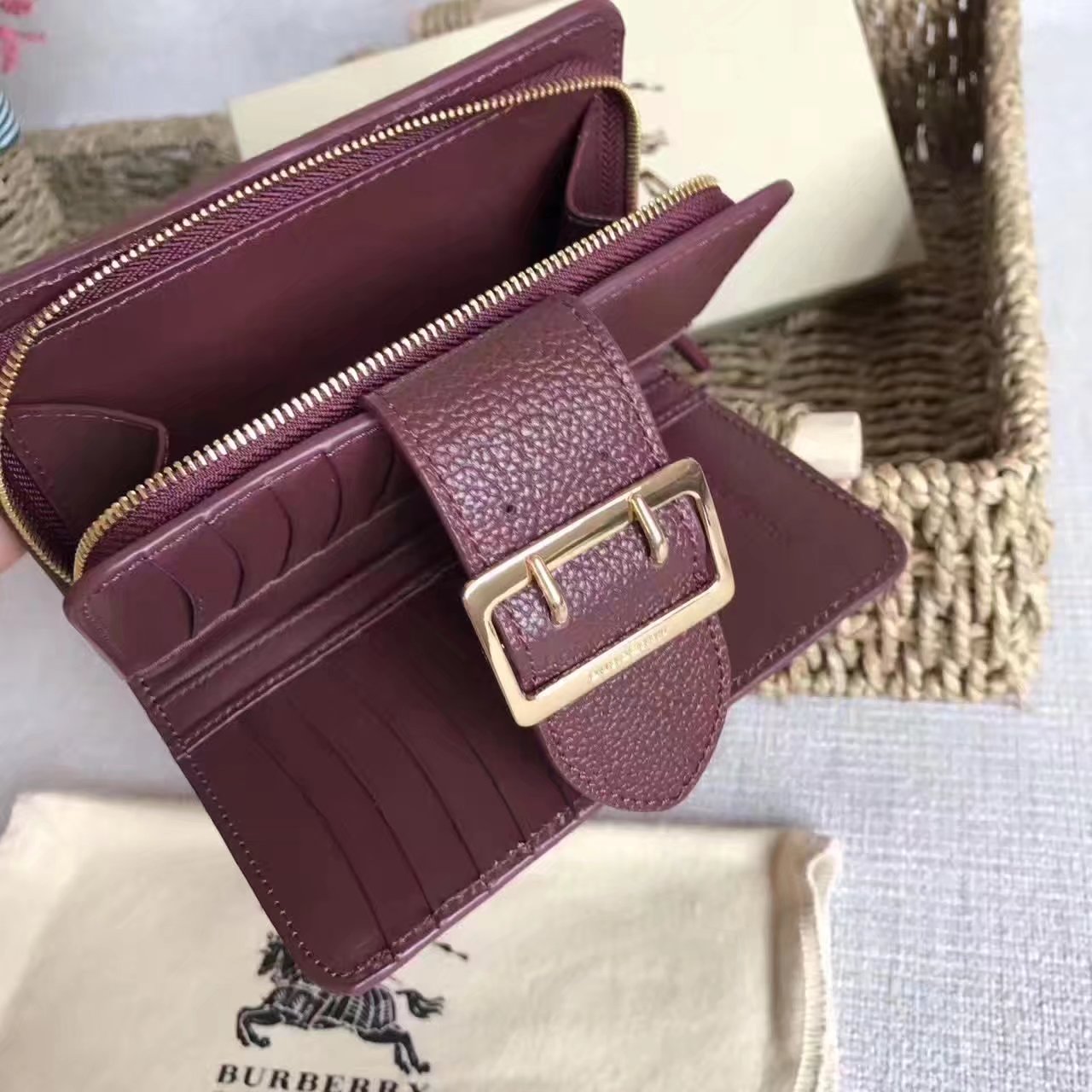 Burberry Textured Leather Continental Women Wallet Brown