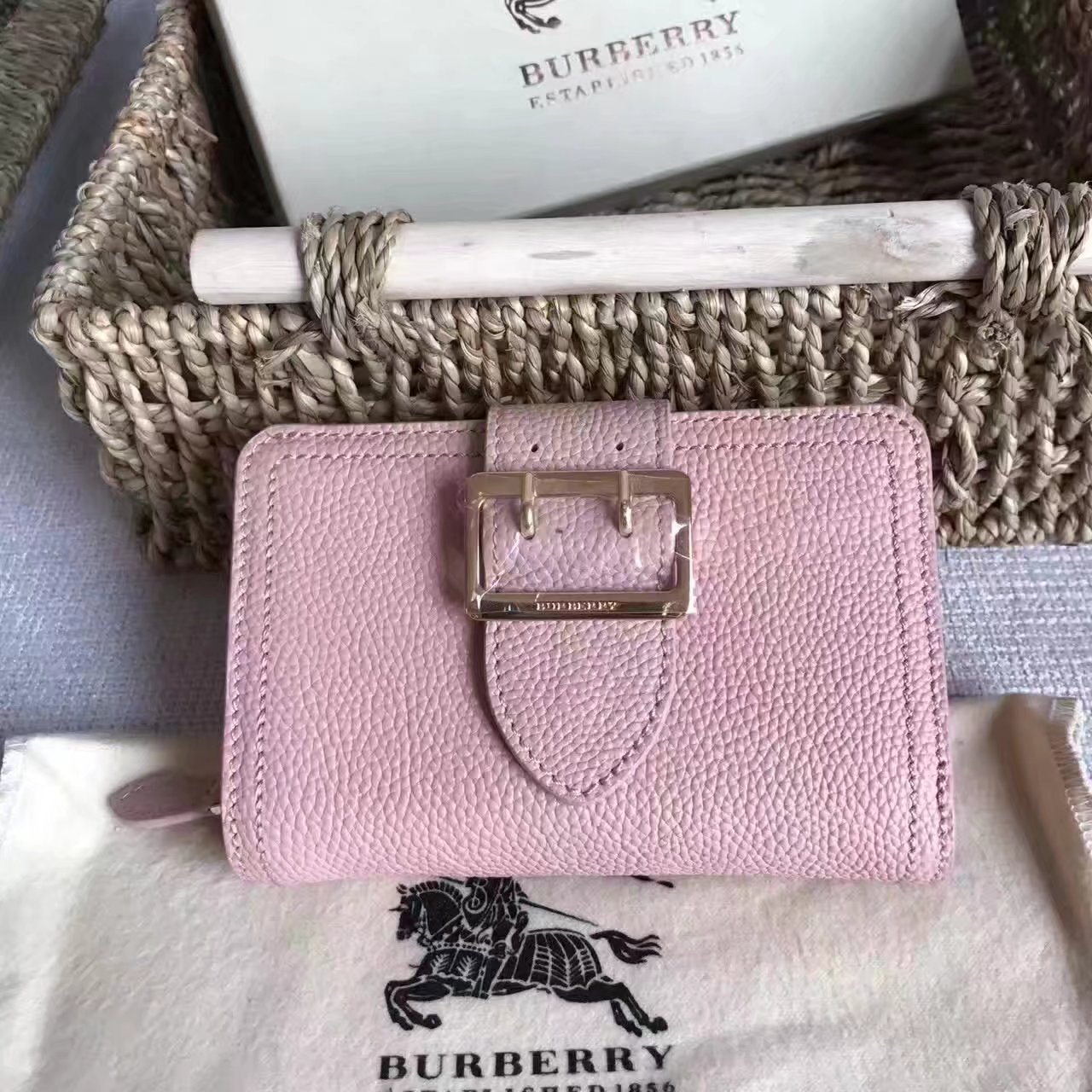 Burberry Textured Leather Continental Women Wallet Dusty Pink