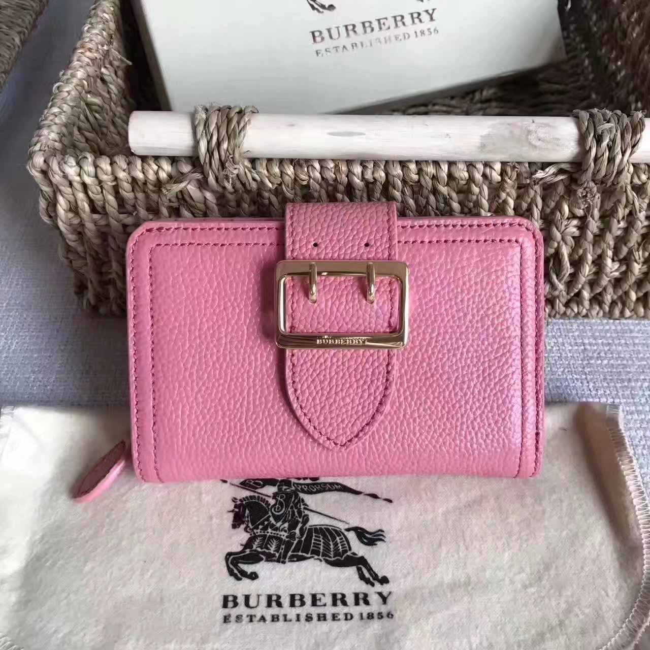 Burberry Textured Leather Continental Women Wallet Pink