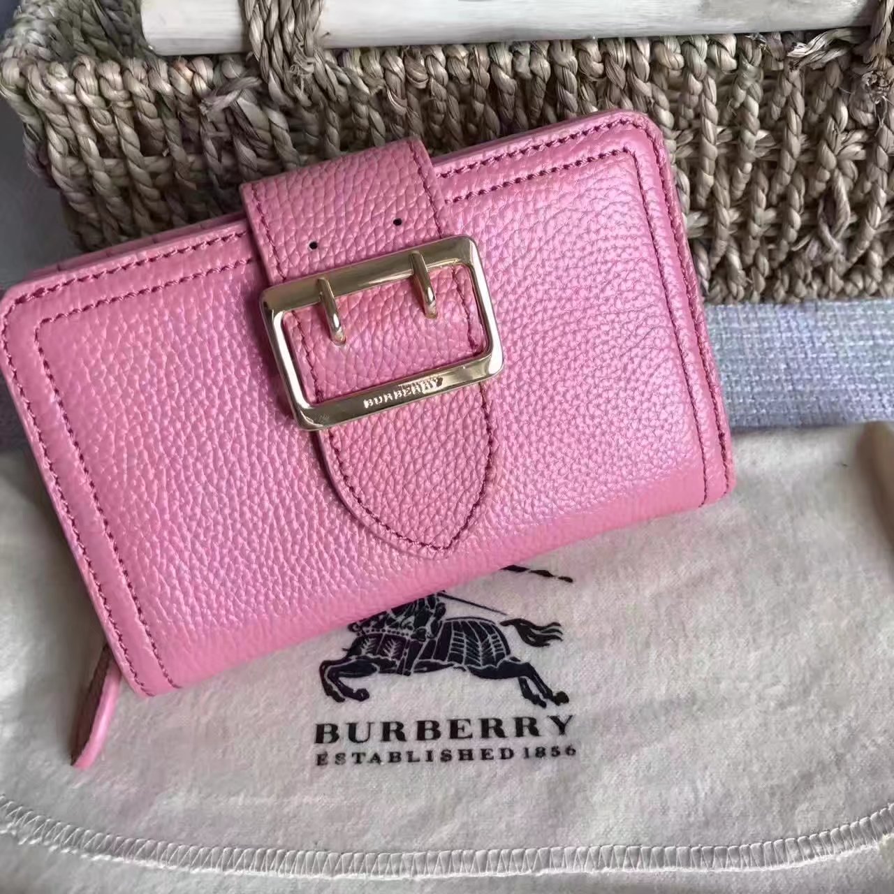 Burberry Textured Leather Continental Women Wallet Pink