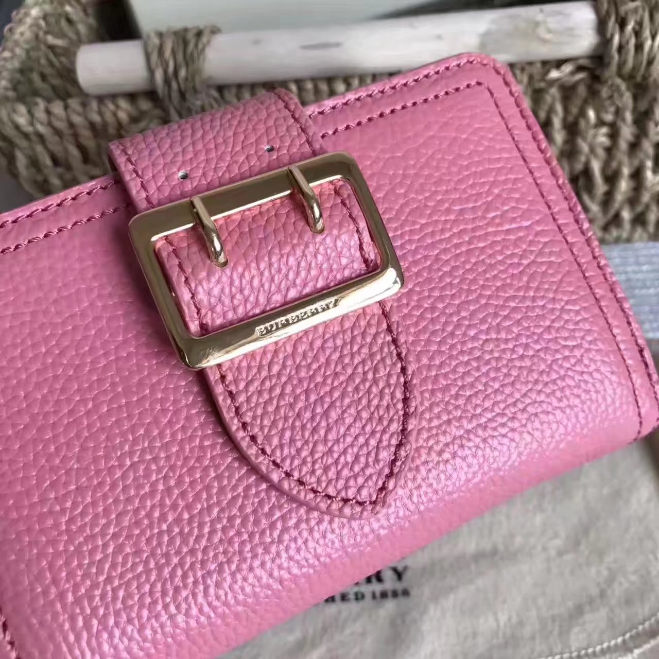 Burberry Textured Leather Continental Women Wallet Pink