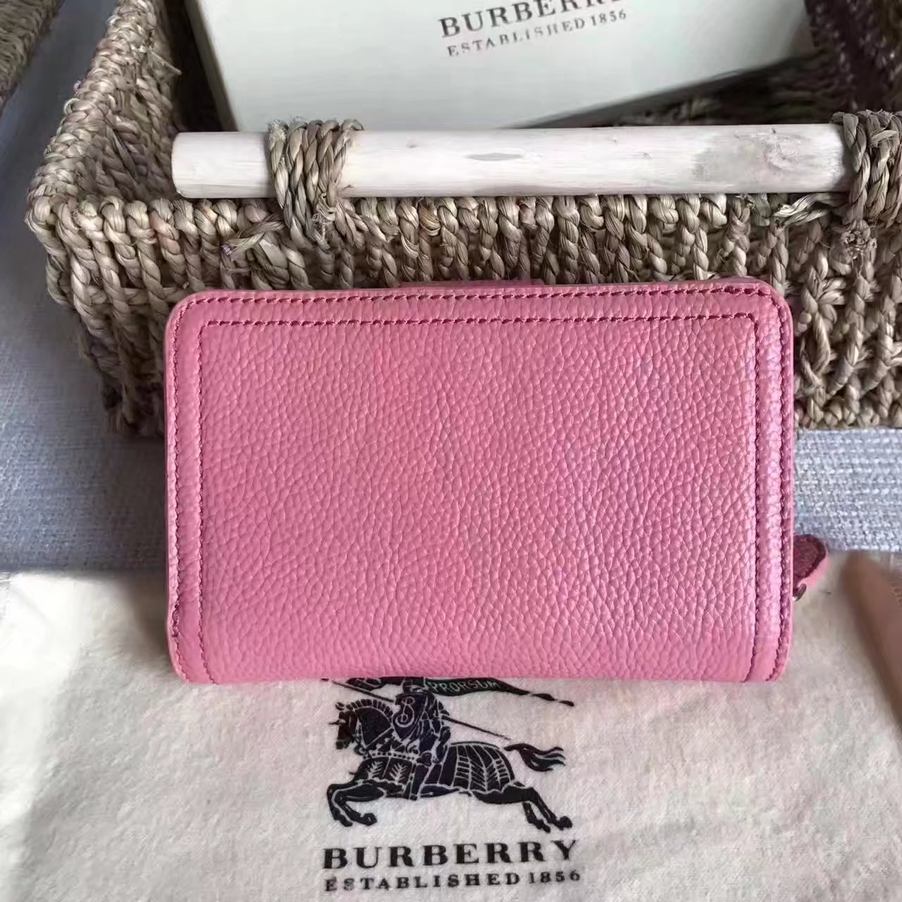 Burberry Textured Leather Continental Women Wallet Pink