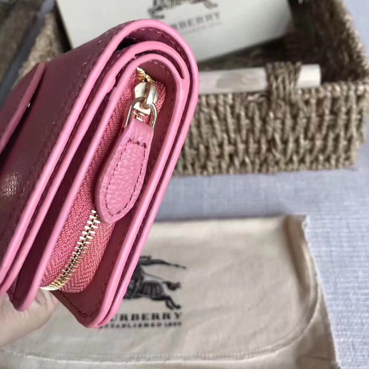 Burberry Textured Leather Continental Women Wallet Pink