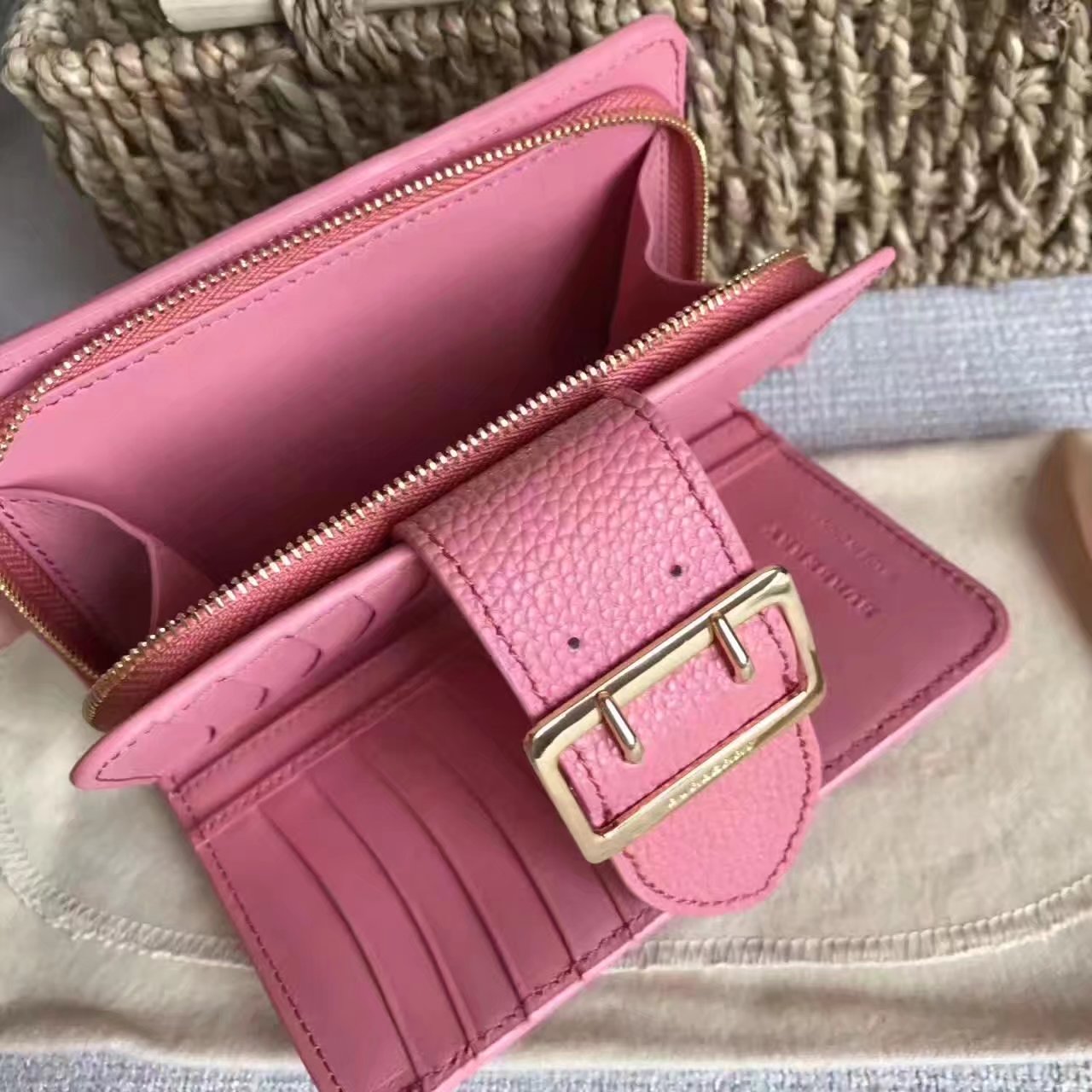 Burberry Textured Leather Continental Women Wallet Pink