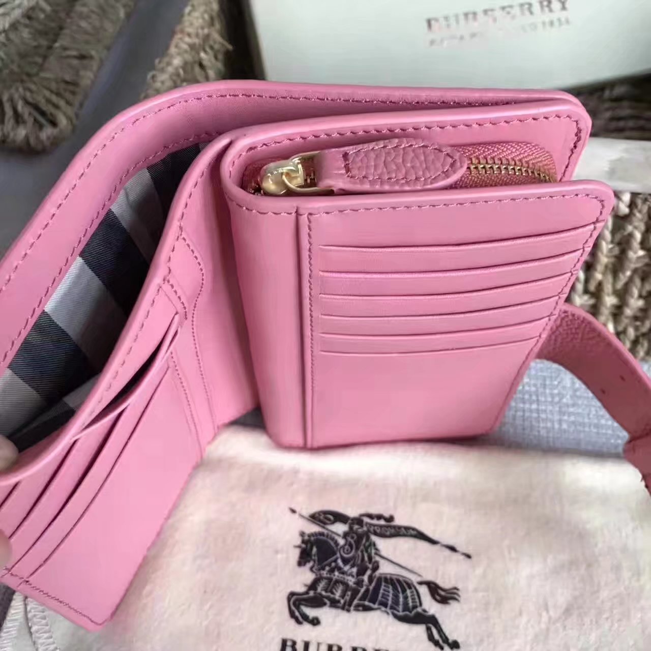 Burberry Textured Leather Continental Women Wallet Pink