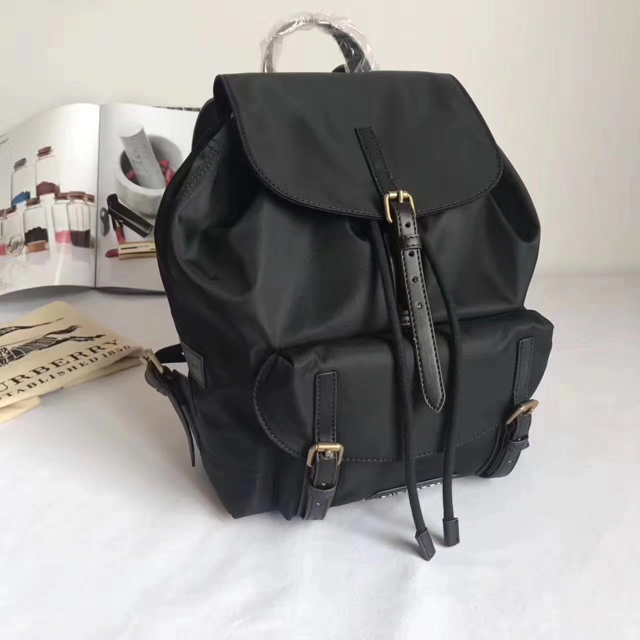 Burberry Women Backpack Nylon and Black Leather