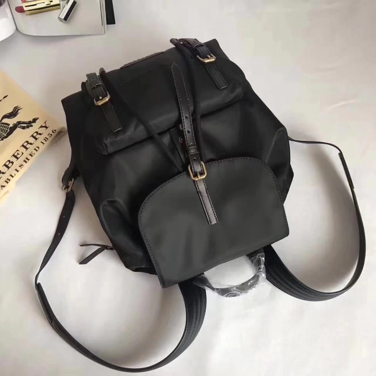 Burberry Women Backpack Nylon and Black Leather