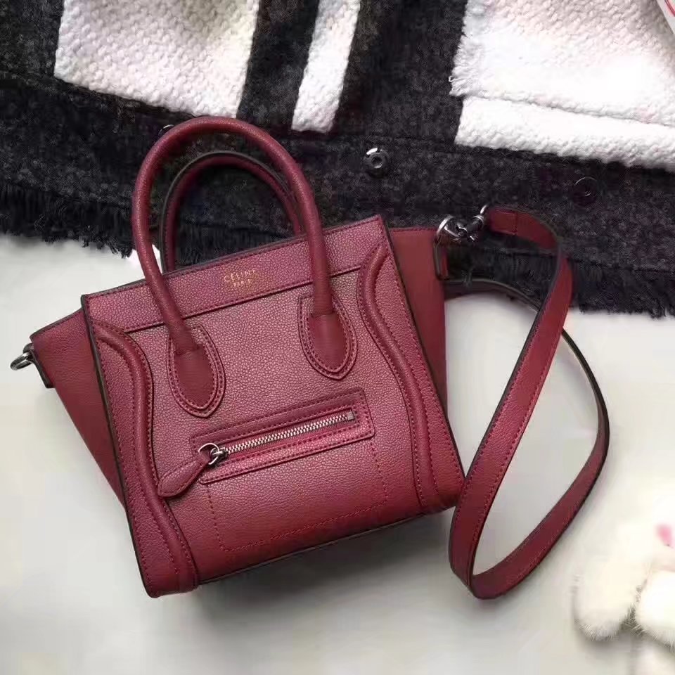 Celine Micro Luggage Bag Baby Drummed Calfskin Red