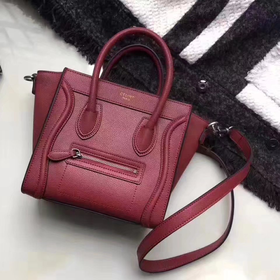 Celine Micro Luggage Bag Baby Drummed Calfskin Red