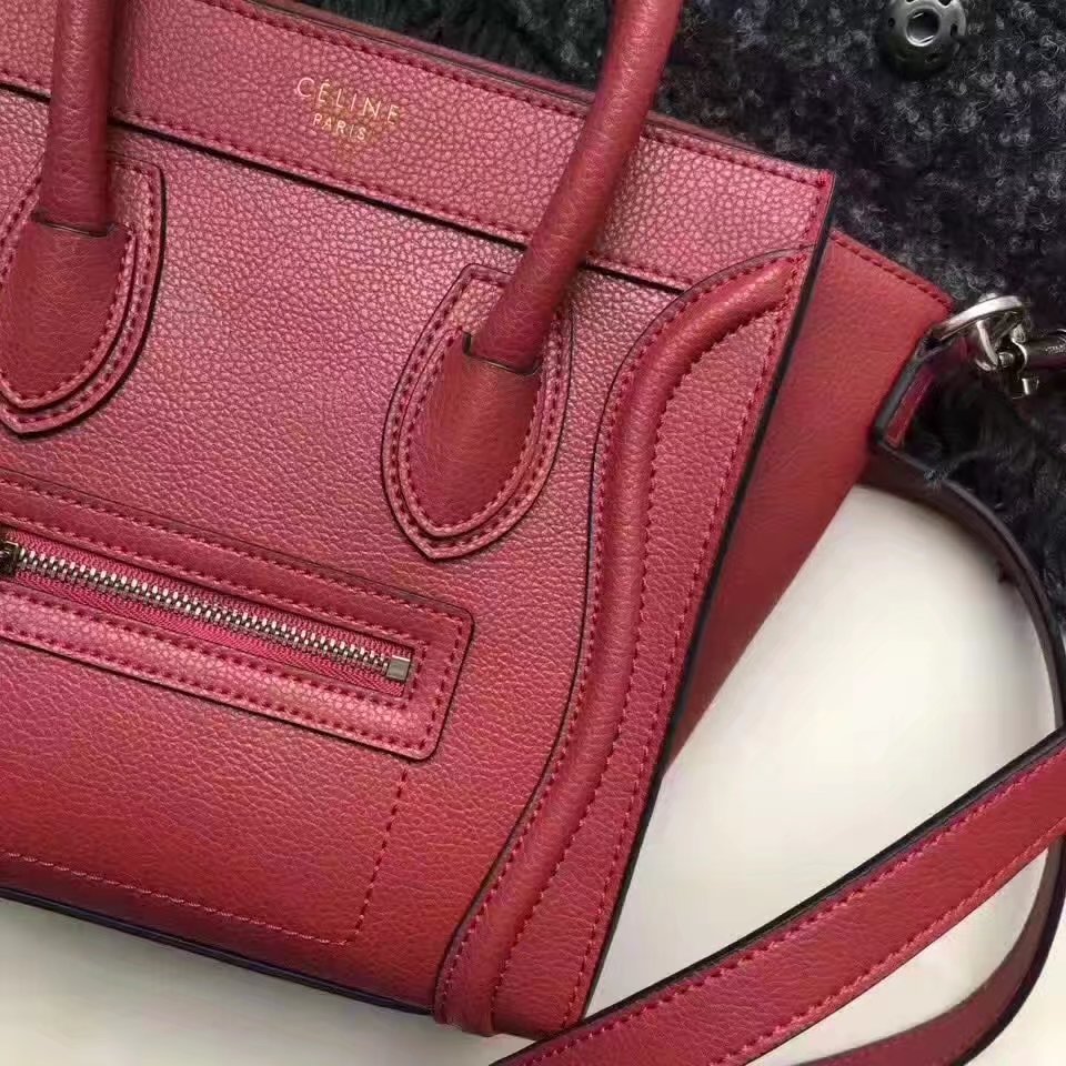 Celine Micro Luggage Bag Baby Drummed Calfskin Red