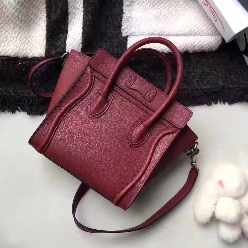 Celine Micro Luggage Bag Baby Drummed Calfskin Red