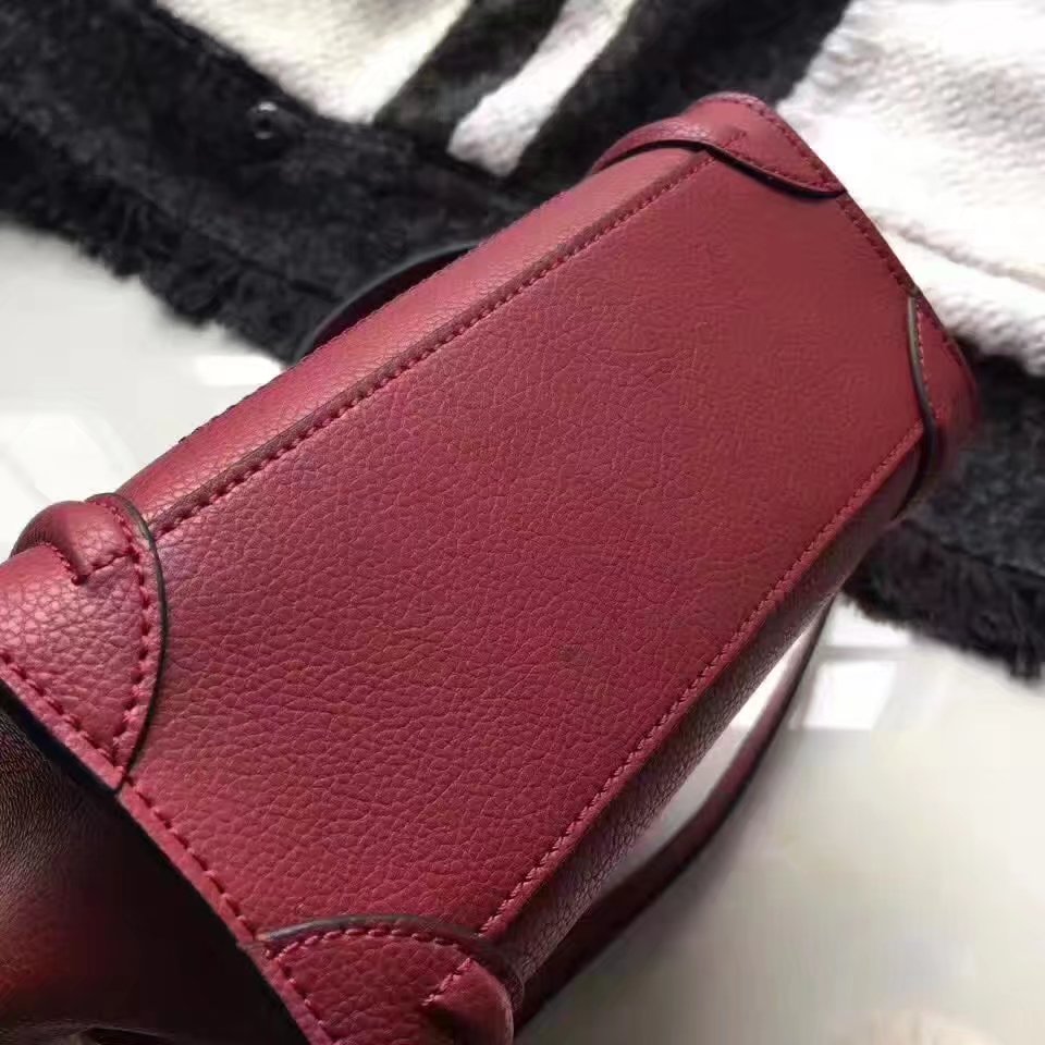 Celine Micro Luggage Bag Baby Drummed Calfskin Red