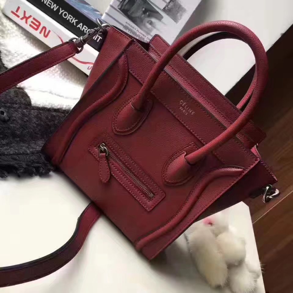 Celine Micro Luggage Bag Baby Drummed Calfskin Red