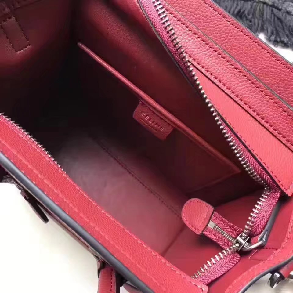 Celine Micro Luggage Bag Baby Drummed Calfskin Red