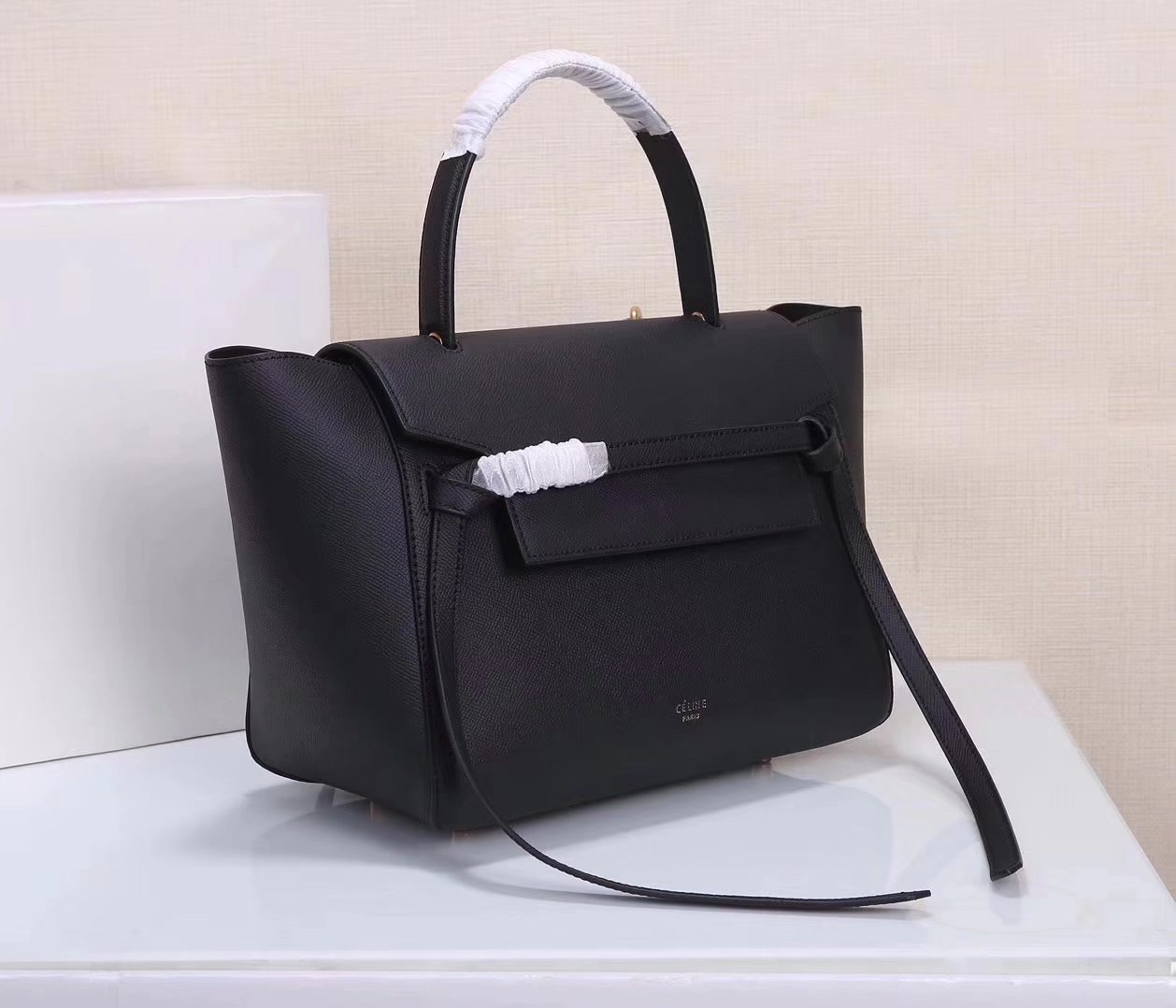 Celine Women Mini Belt Bag in Grained Calfskin Leather Black