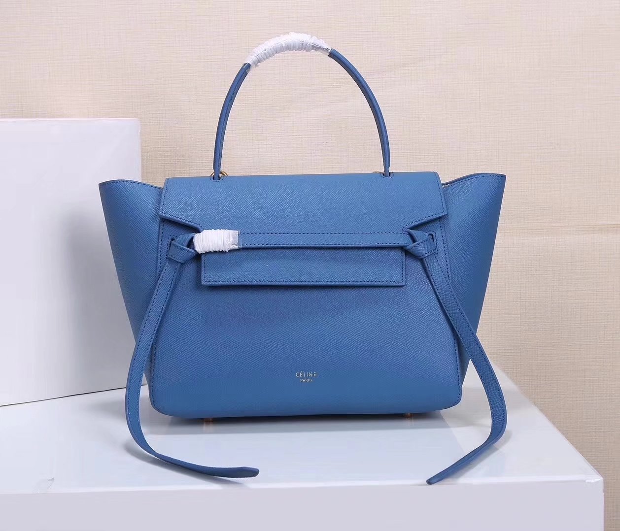 Celine Women Mini Belt Bag in Grained Calfskin Leather Blue