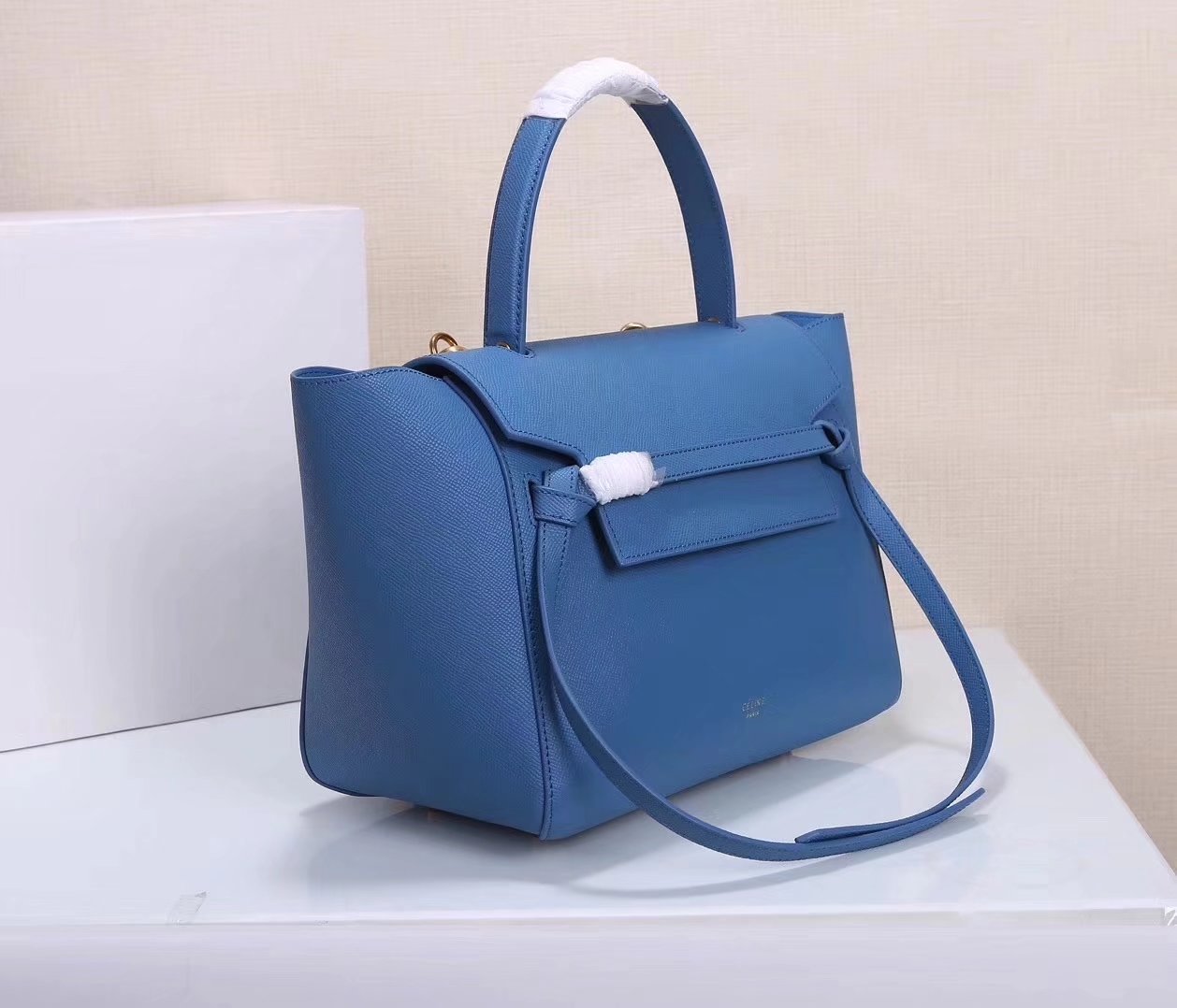 Celine Women Mini Belt Bag in Grained Calfskin Leather Blue