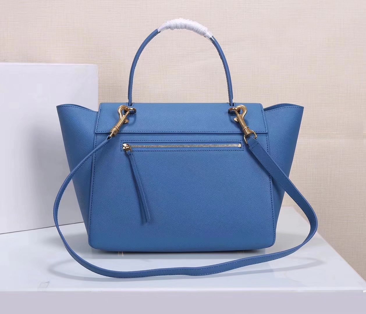 Celine Women Mini Belt Bag in Grained Calfskin Leather Blue