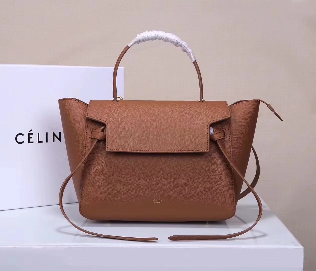 Celine Women Mini Belt Bag in Grained Calfskin Leather Coffee