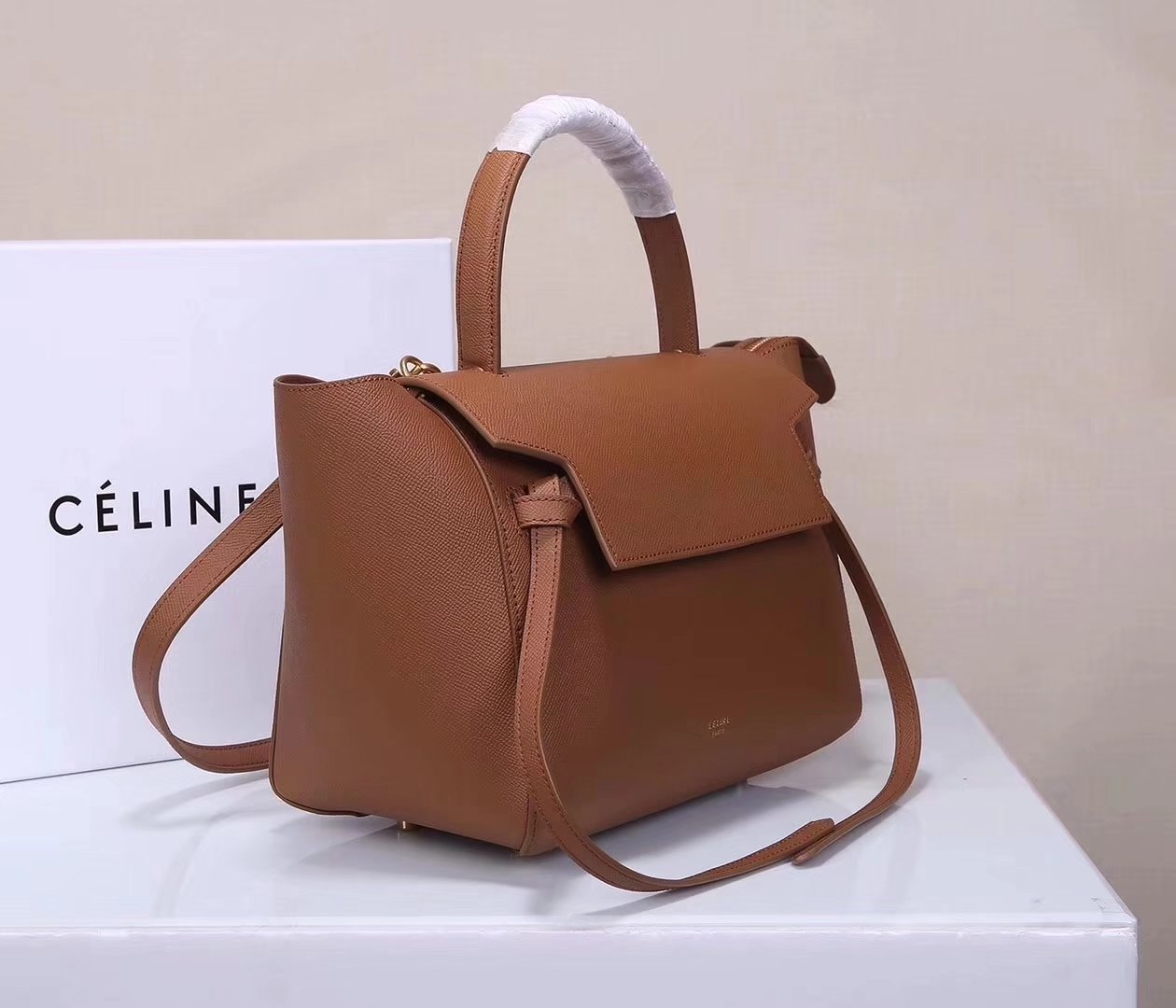 Celine Women Mini Belt Bag in Grained Calfskin Leather Coffee